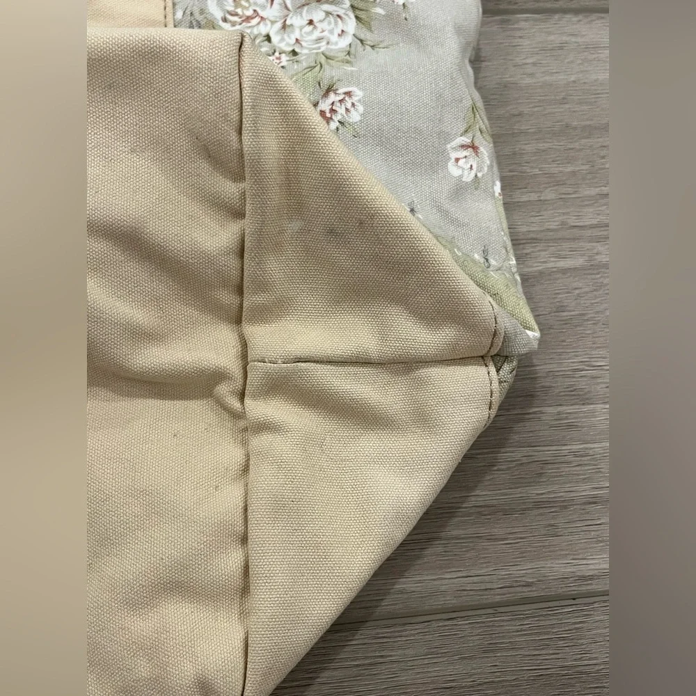 L.L. Bean Cream Floral Tote Bag Brown Handles